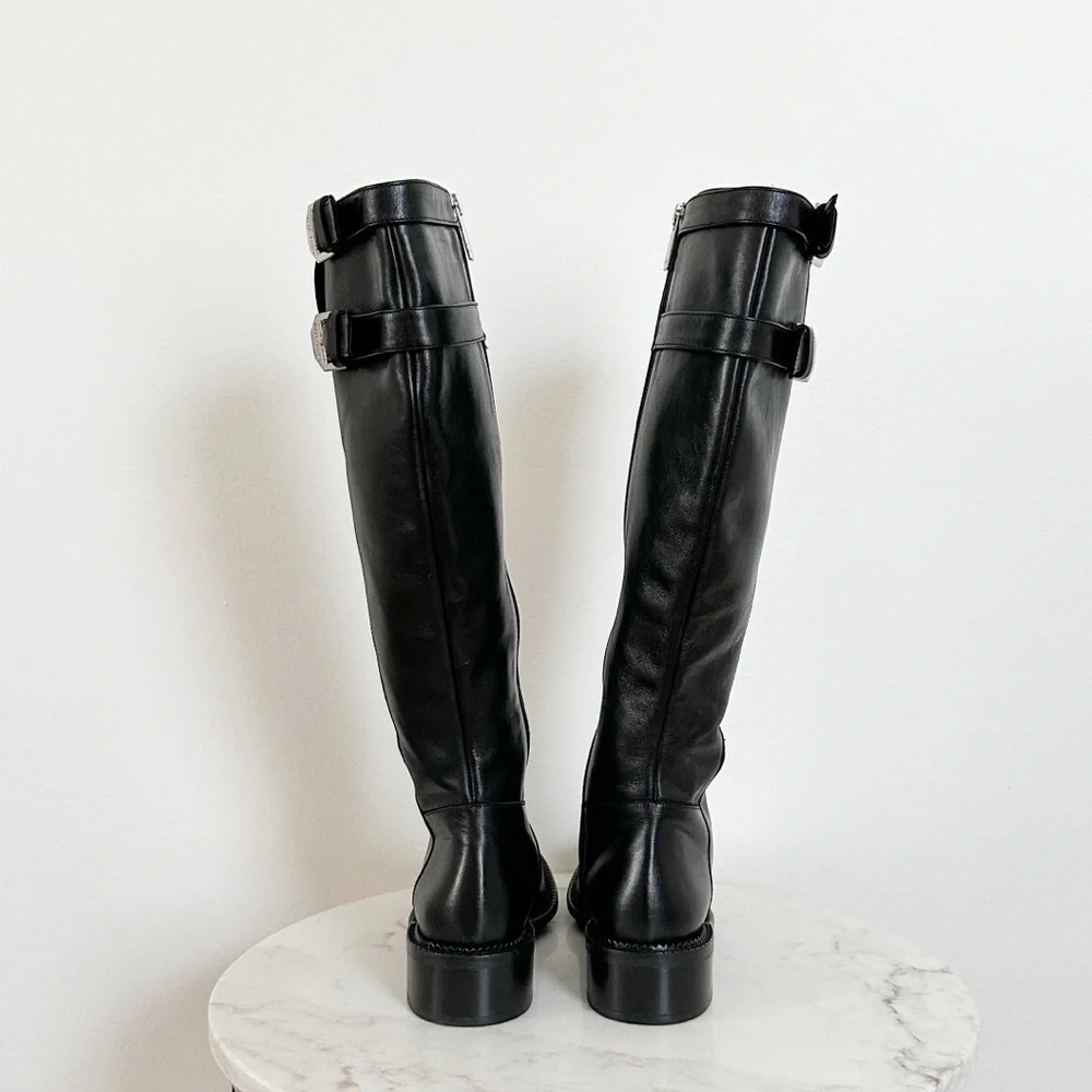 NEW Aquatalia Orsyn Calf Black Leather Zipper Knee High Boots Size 7